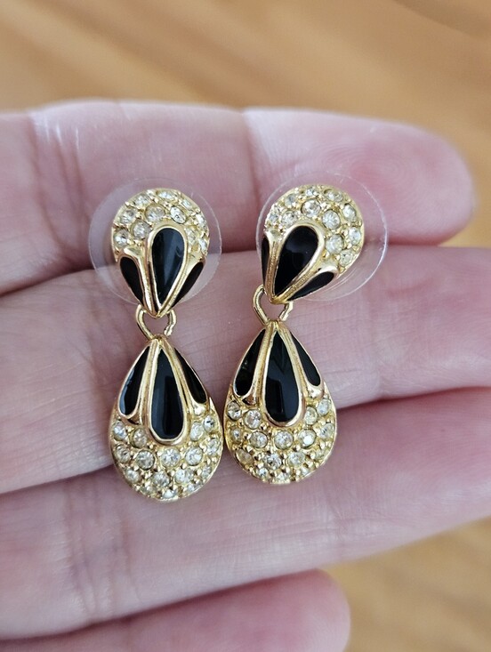 Dior Jewelry - Vintage Christian Dior Black Enamel With Chrystals
